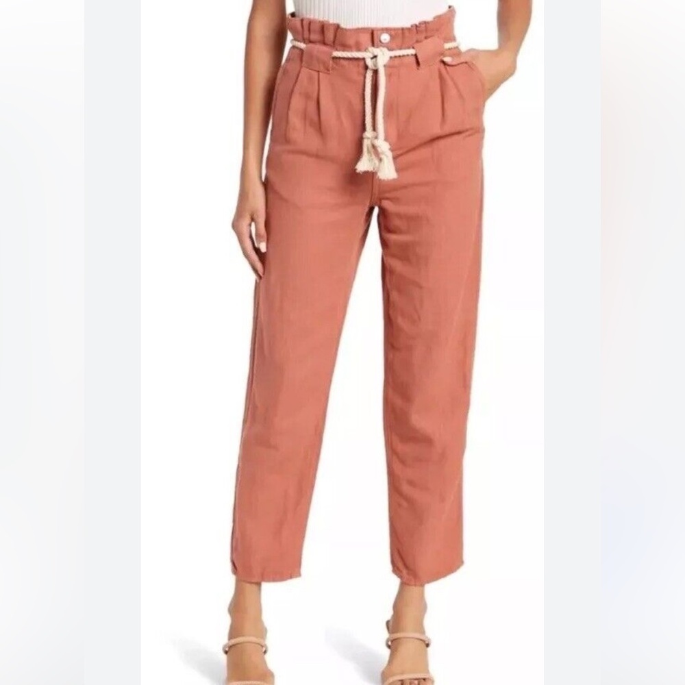Veronica Beard Karter Paperbag Linen Blend Crop Pants